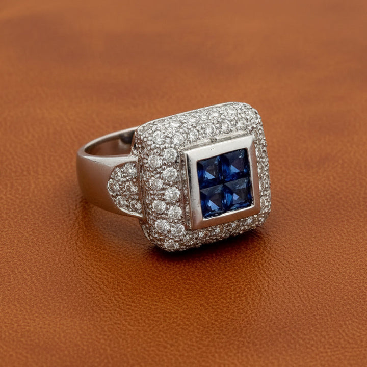 Modern Designer Fine Sapphire and Diamond Platinum Ring