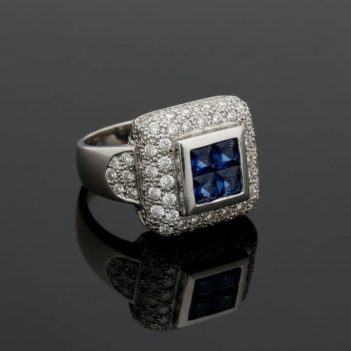 Modern Designer Fine Sapphire and Diamond Platinum Ring