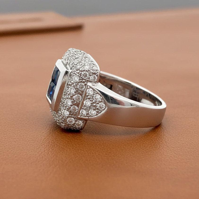 Modern Designer Fine Sapphire and Diamond Platinum Ring