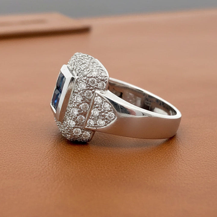 Modern Designer Fine Sapphire and Diamond Platinum Ring