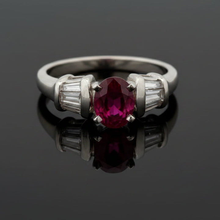 Modern Ruby and Diamond Platinum Ring