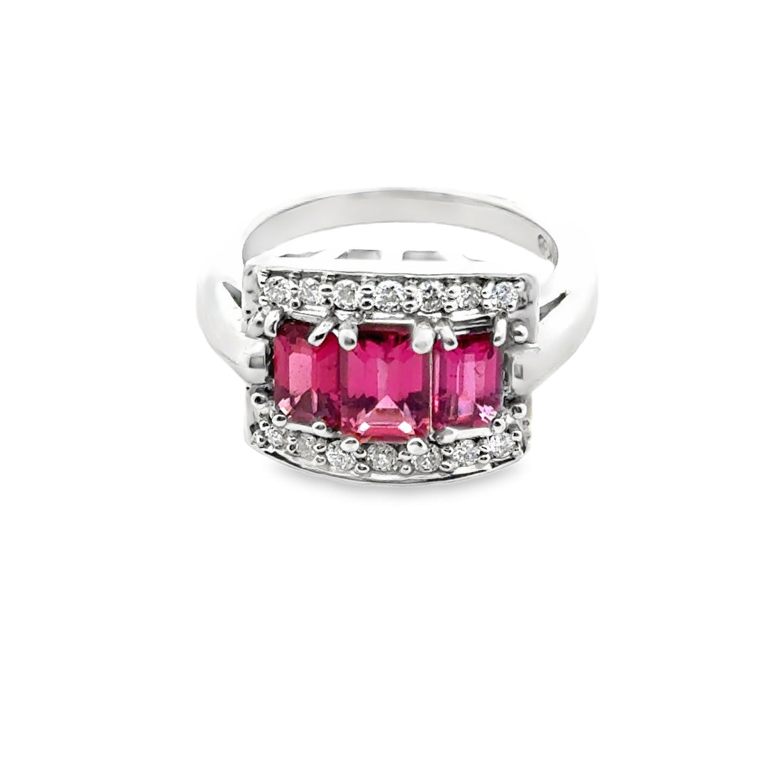 Modern Tourmaline and Diamond 14Kt White Gold RIng