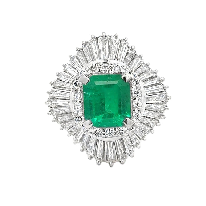 Estate Modern Fine Colombia Emerald (GIA) and Diamond Platinum Ring
