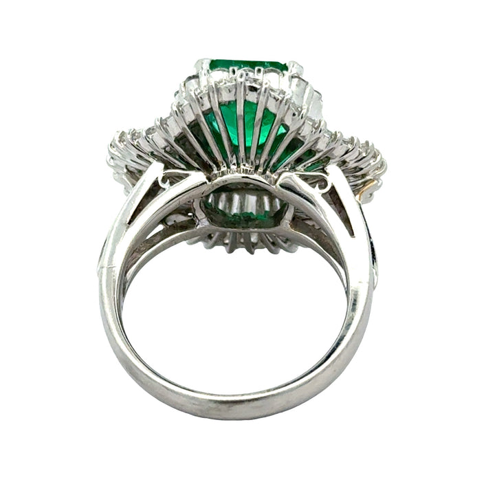 Estate Modern Fine Colombia Emerald (GIA) and Diamond Platinum Ring