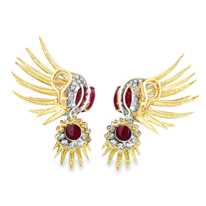 Italian Estate 19cttw Ruby and 2.80cttw Diamond Detachable 14Kt/18Kt White & Yellow Gold Earrings