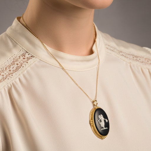 English Modern Wedgewood 36x25mm Cameo 14kt Yellow Gold
