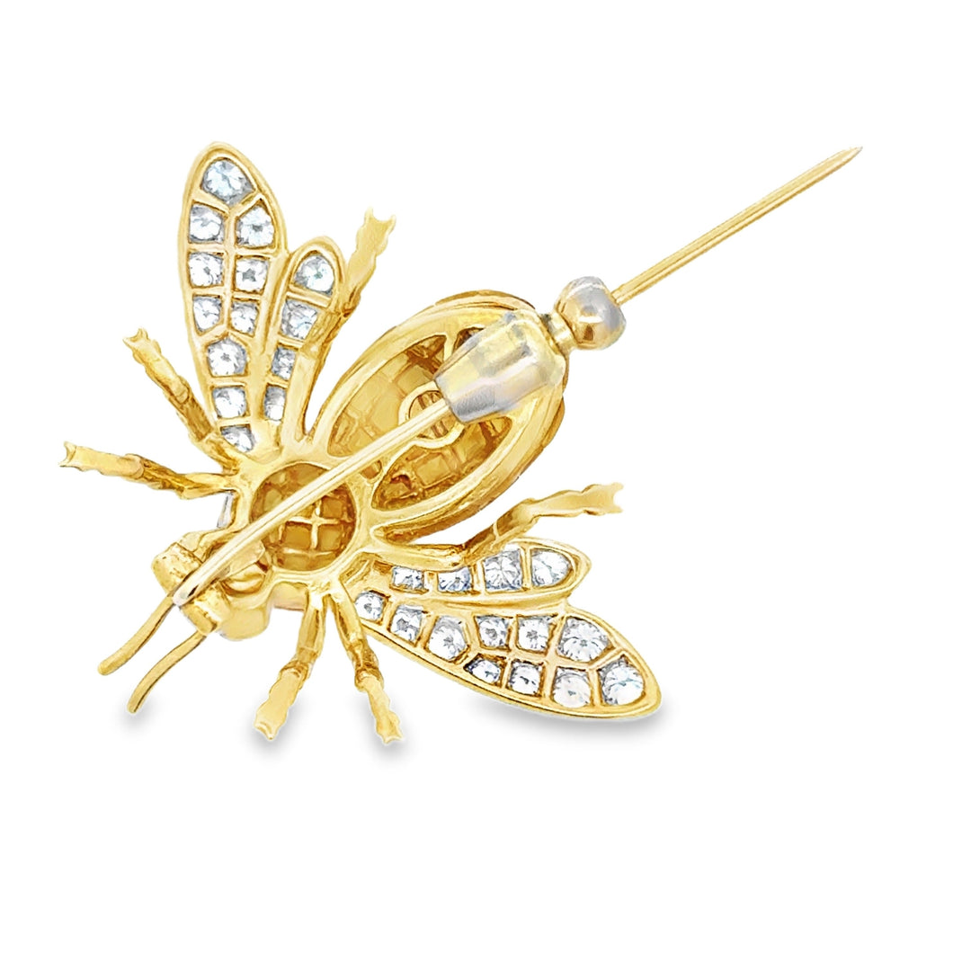 Modern 1980's Yellow Sapphire and Diamond 18Kt Yellow Gold Bee Brooch