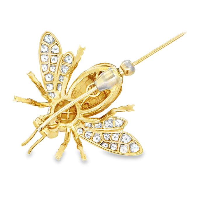 Modern 1980's Yellow Sapphire and Diamond 18Kt Yellow Gold Bee Brooch
