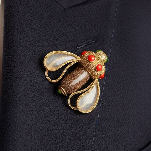 Italian Designer Orfaley - Modern 1970's Multi Stone 14K Yellow Gold Figural Brooch