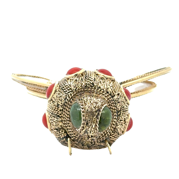 Italian Designer Orfaley - Modern 1970's Multi Stone 14K Yellow Gold Figural Brooch