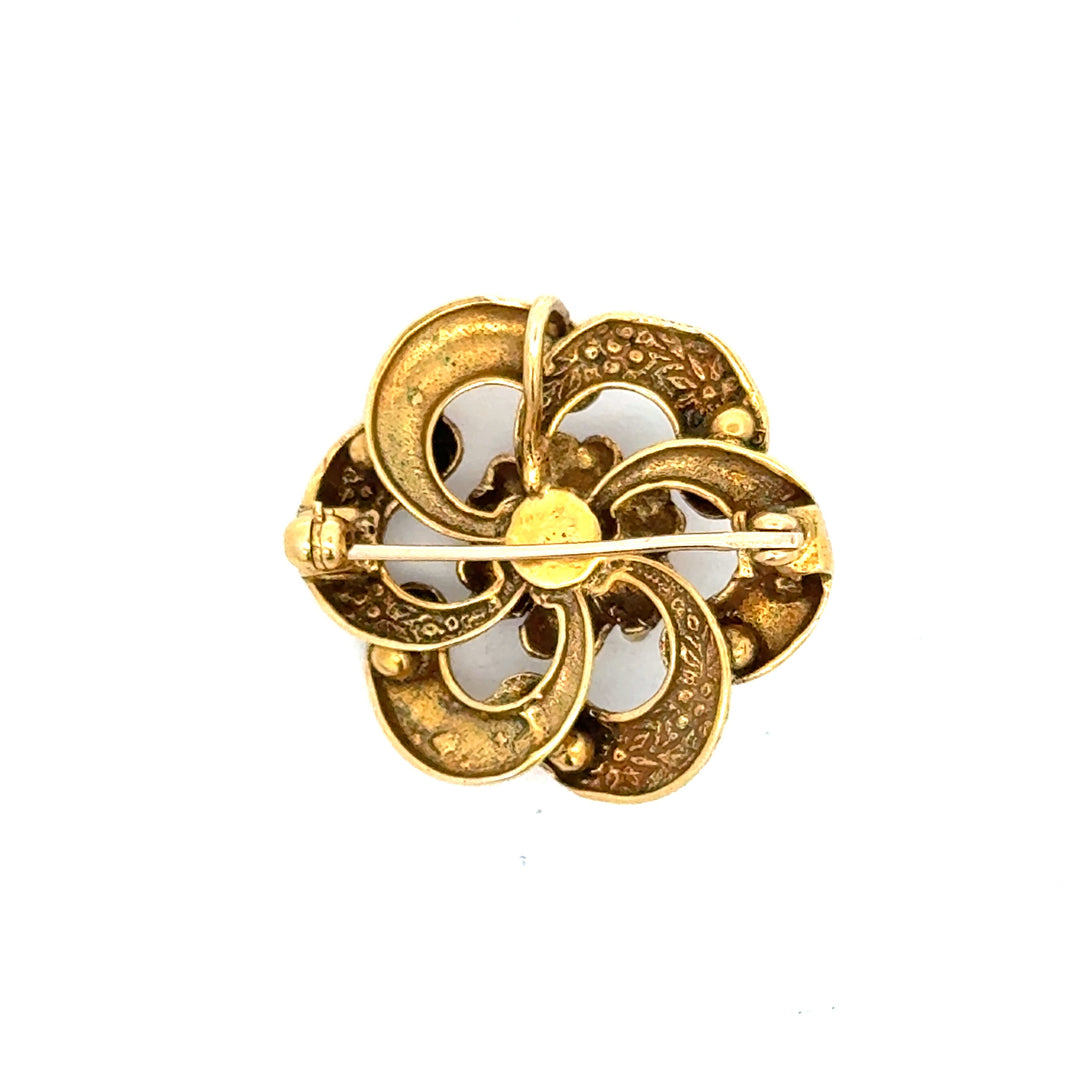Edwardian 1905 14K Yellow Gold White Enamel and Diamond Pendant/Brooch