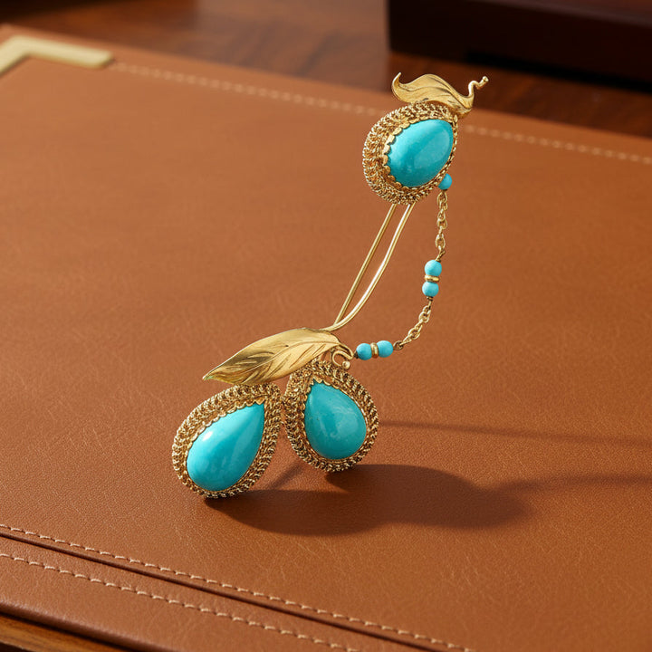 MidCentury Modern Turquoise 18K Yellow Gold Brooch