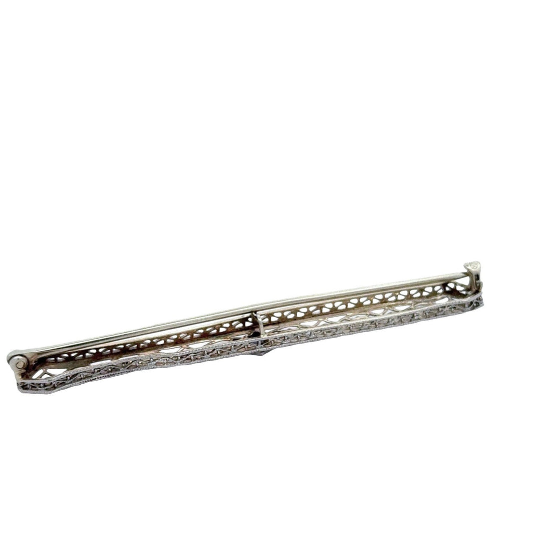 Art Deco 1920's Sapphire Filigree 14K White Gold Brooch