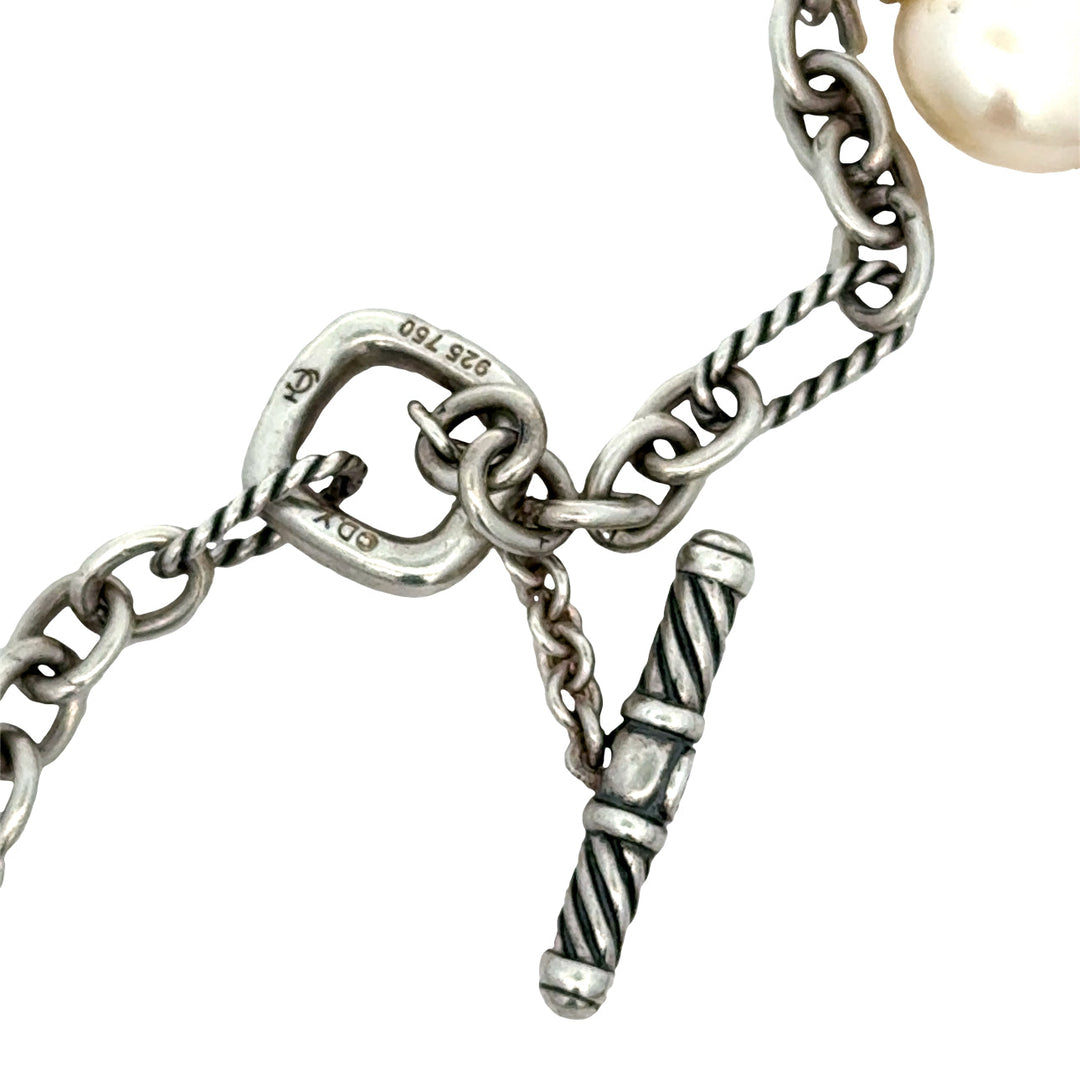 Estate David Yurman Silver 18Kt Yellow Gold Mother of Pearl and Freshwater Pearl 18" Necklace