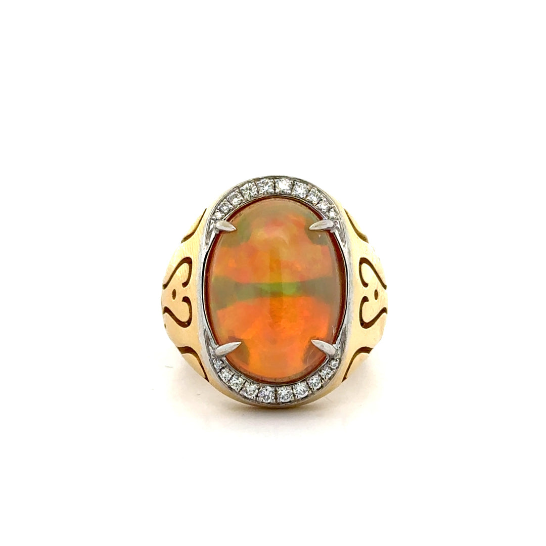 Estate Spark Creations Opal and Diamond 18K Yellow/White Gold Ring