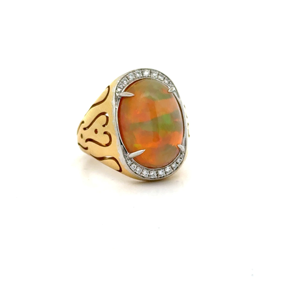 Estate Spark Creations Opal and Diamond 18K Yellow/White Gold Ring