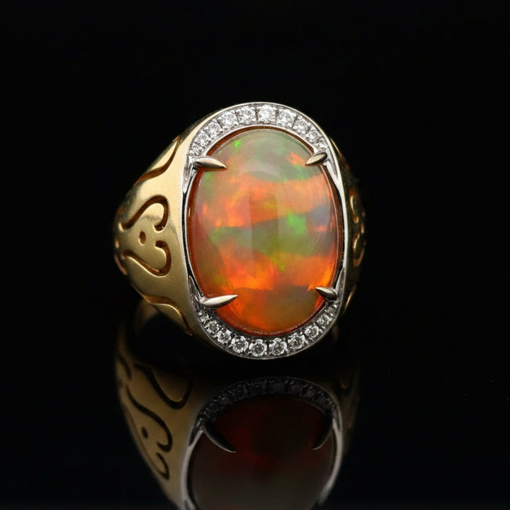 Estate Spark Creations Opal and Diamond 18K Yellow/White Gold Ring