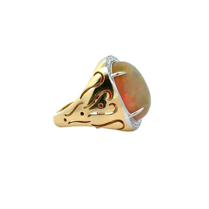 Estate Spark Creations Opal and Diamond 18K Yellow/White Gold Ring