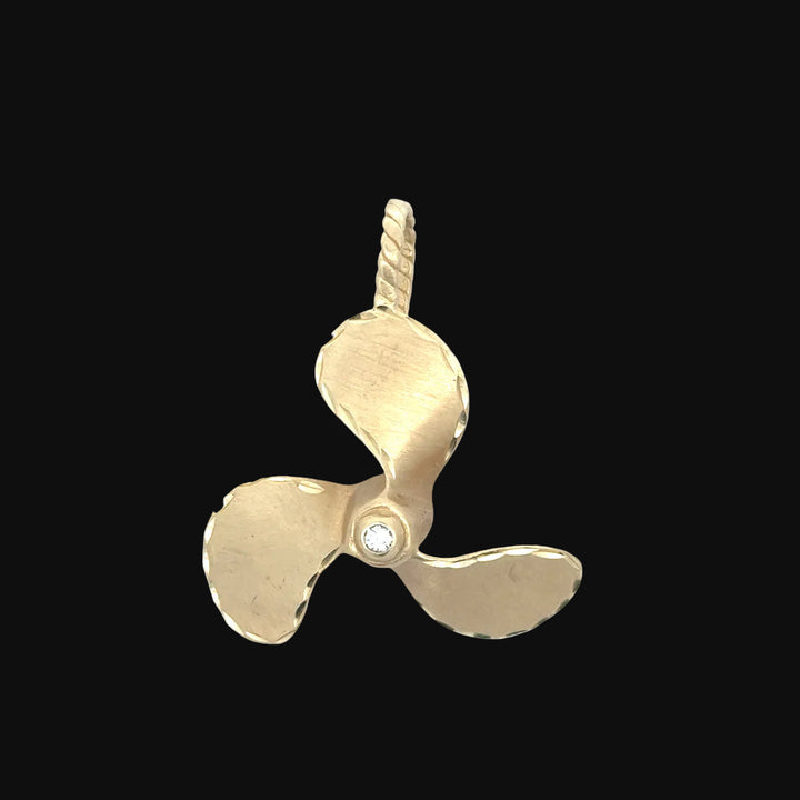 Modern 1960's Diamond and 14k Yellow Gold Nautical Prop Pendant