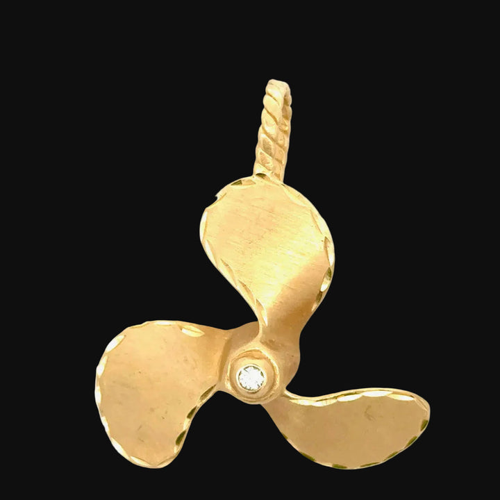 Modern 1960's Diamond and 14k Yellow Gold Nautical Prop Pendant