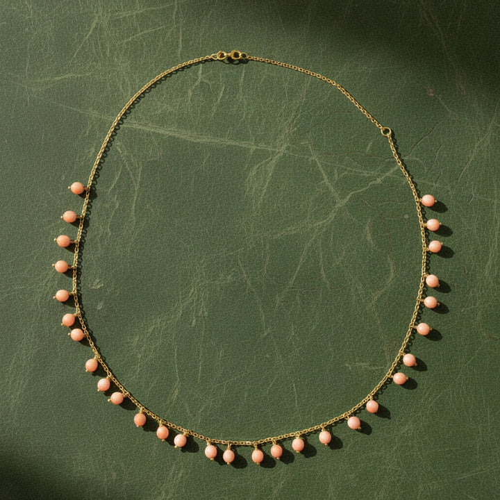 Modern 1960's Angel Skin Coral 18k Yellow Gold Necklace