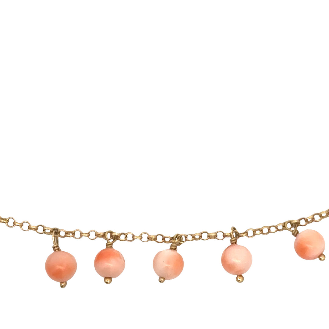 Modern 1960's Angel Skin Coral 18k Yellow Gold Necklace
