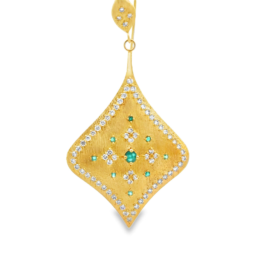 Italian Designer Diamond & Emerald 18Kt Yellow Gold Dangle Earring