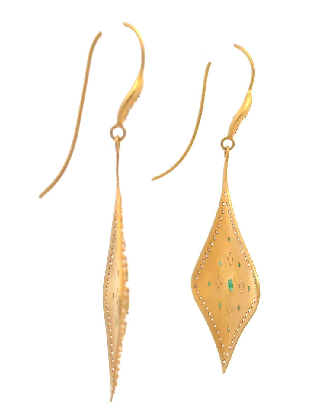 Italian Designer Diamond & Emerald 18Kt Yellow Gold Dangle Earring