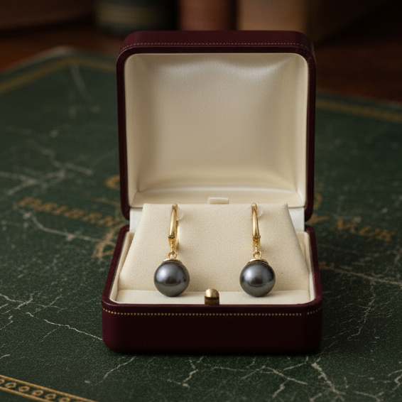 Modern 11.5mm Tahitian Pearl 14kt Yellow Gold Drop Earring