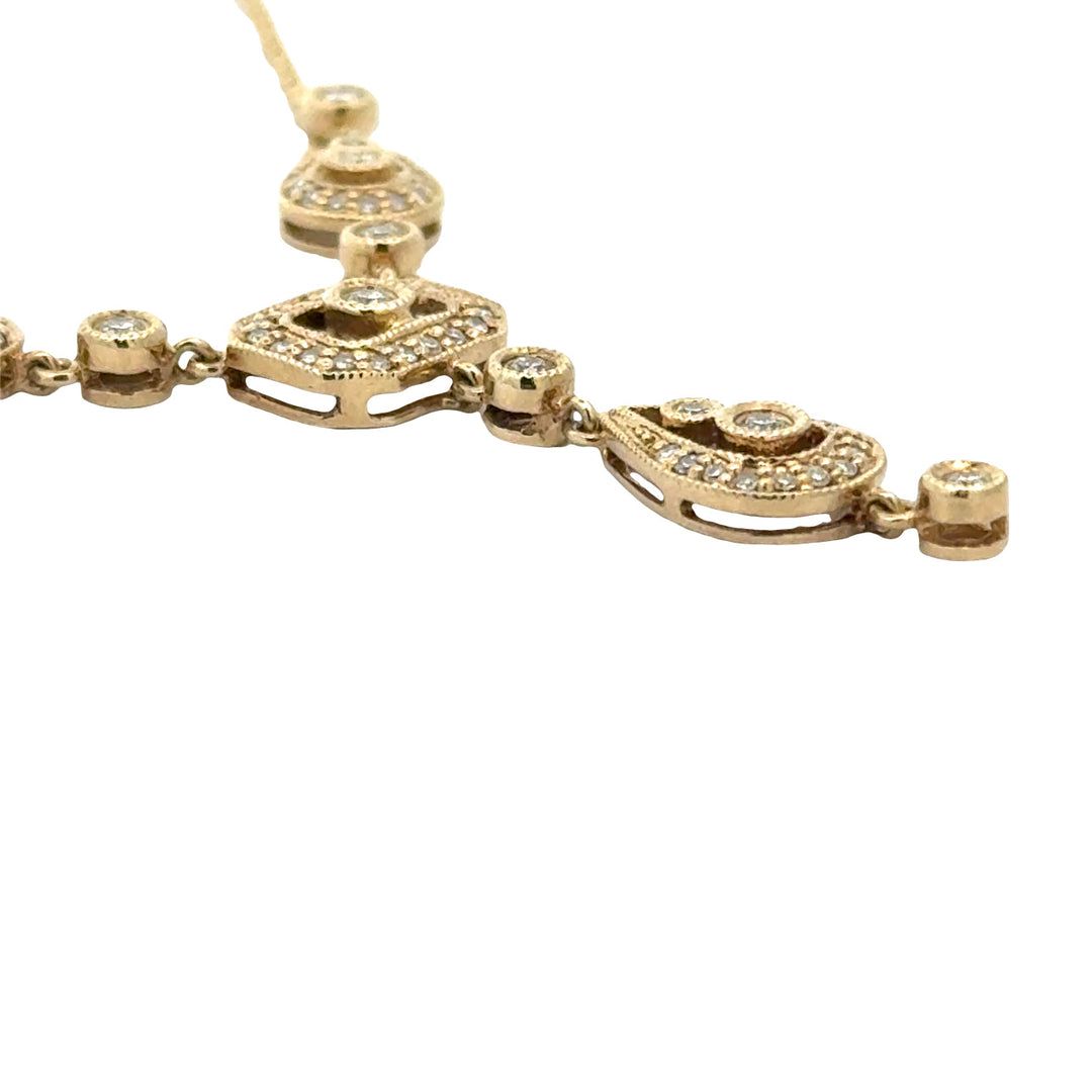 Modern Art Deco Revival Diamond and 14Kt Yellow Gold Necklace
