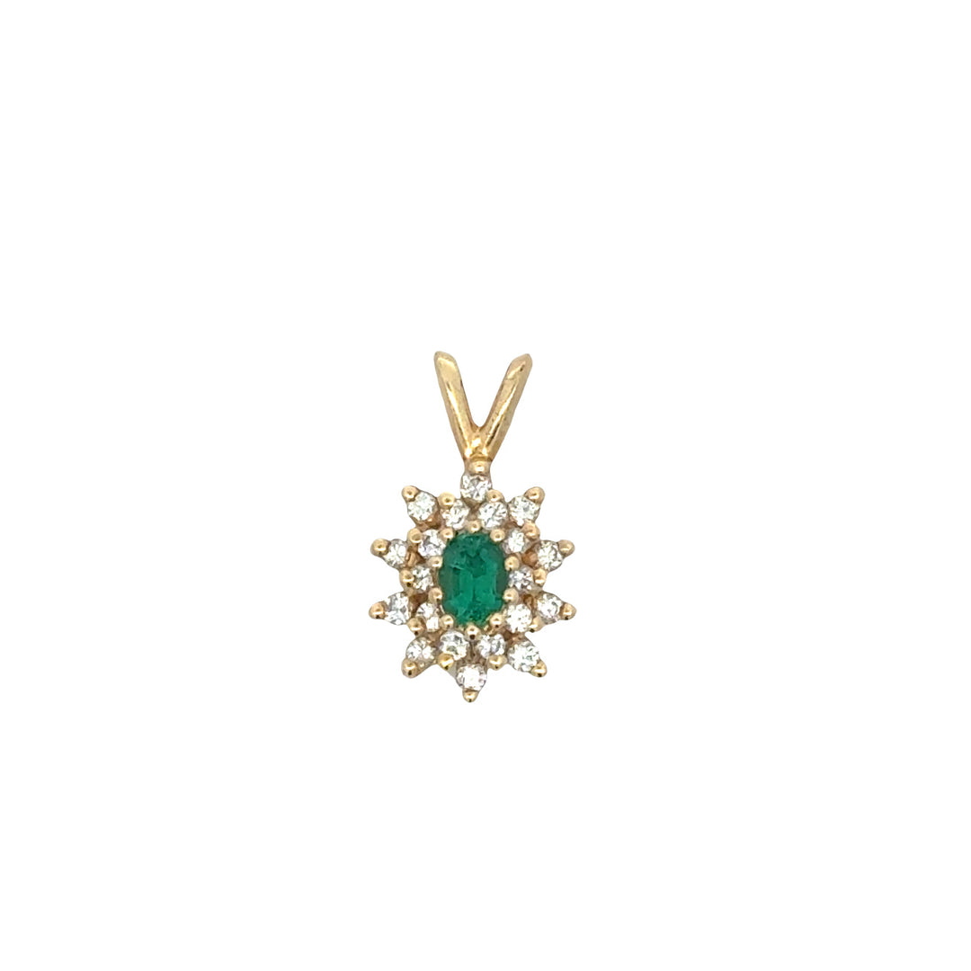 Modern Emerald and Diamond Cluster 14Kt Yellow Gold Pendant