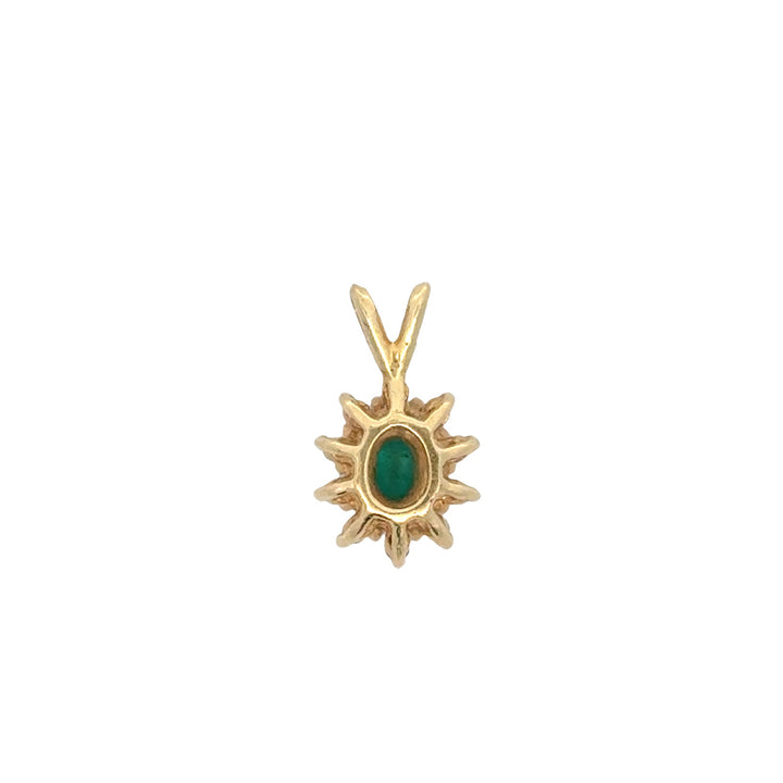 Modern Emerald and Diamond Cluster 14Kt Yellow Gold Pendant