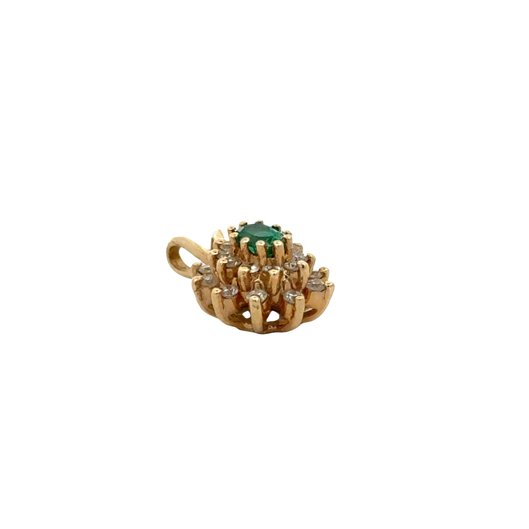 Modern Emerald and Diamond Cluster 14Kt Yellow Gold Pendant