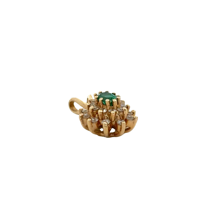 Modern Emerald and Diamond Cluster 14Kt Yellow Gold Pendant