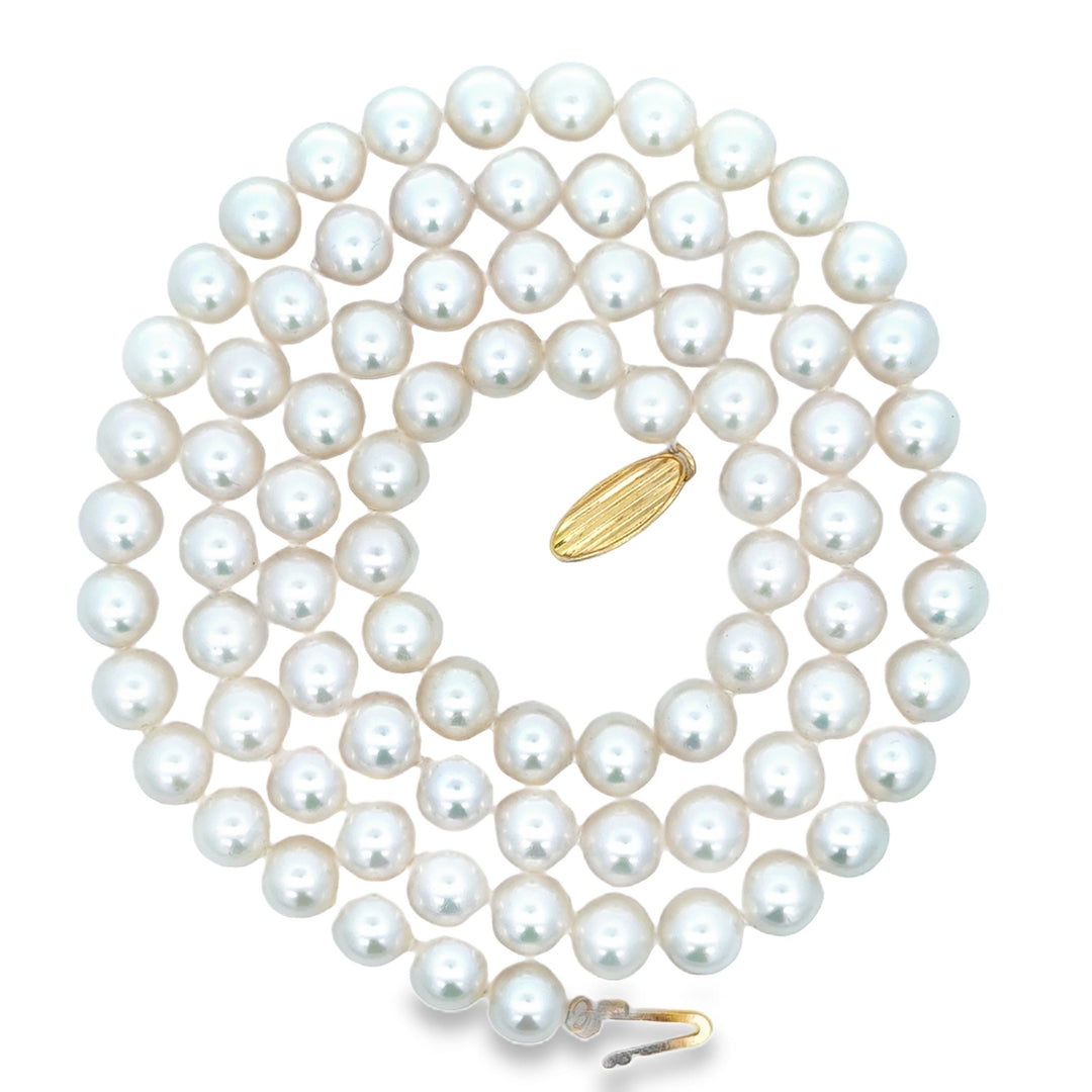 Modern 6.50 x 7.00 mm Japanese Akoya Cultured Pearls 24" 14kt Yellow Gold Necklace
