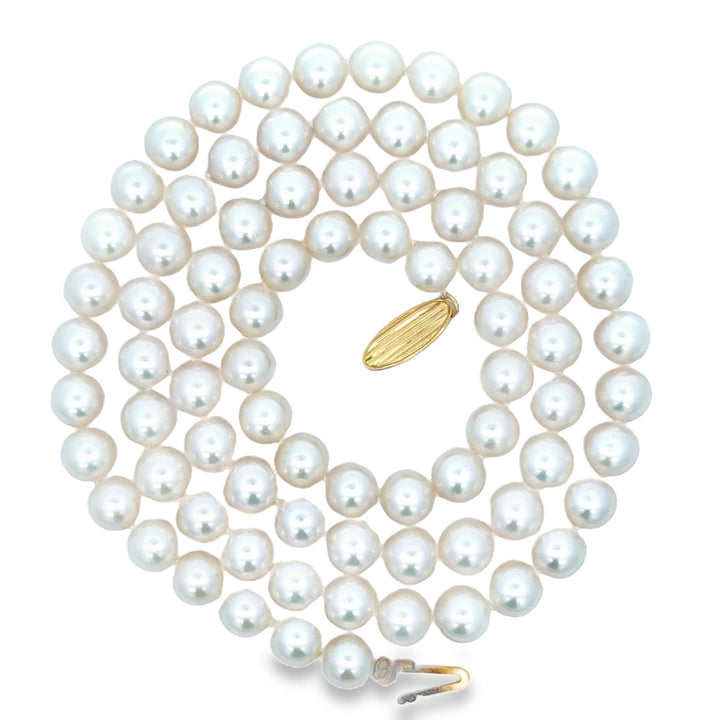 Modern 6.50 x 7.00 mm Japanese Akoya Cultured Pearls 24" 14kt Yellow Gold Necklace
