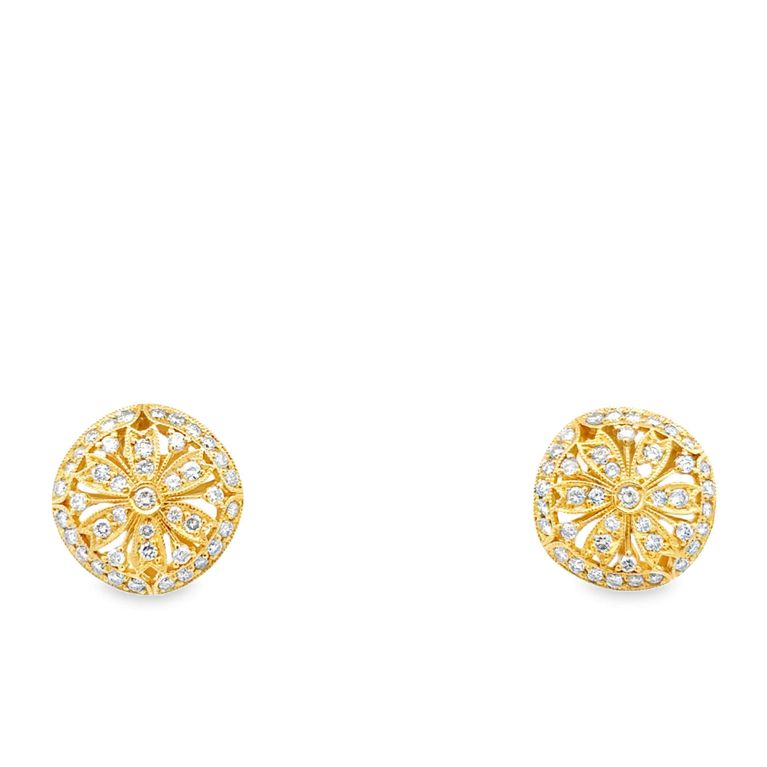 Modern Diamond Filigree 18Kt Yellow Gold Earrings