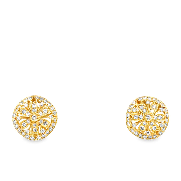 Modern Diamond Filigree 18Kt Yellow Gold Earrings