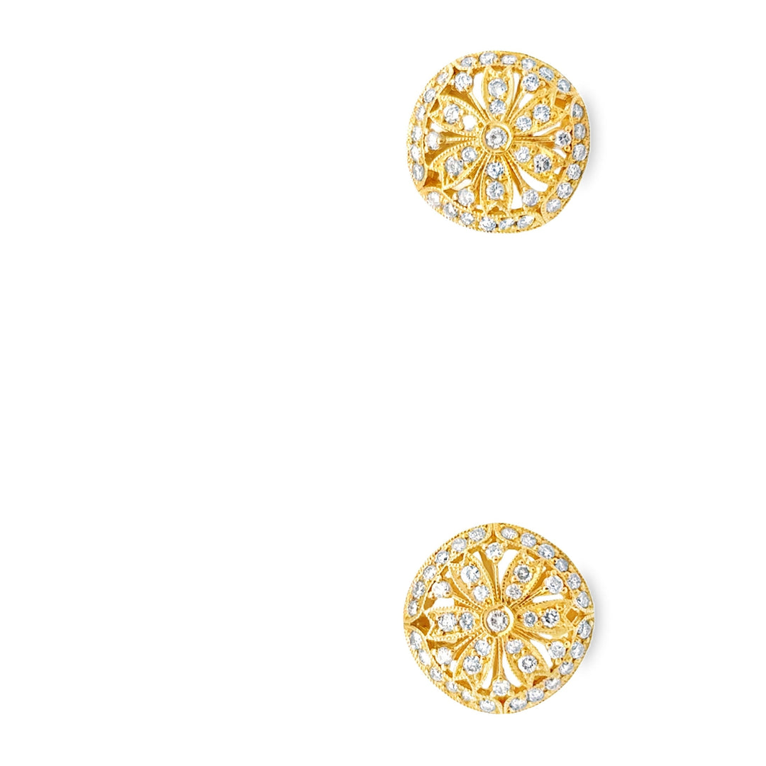 Modern Diamond Filigree 18Kt Yellow Gold Earrings
