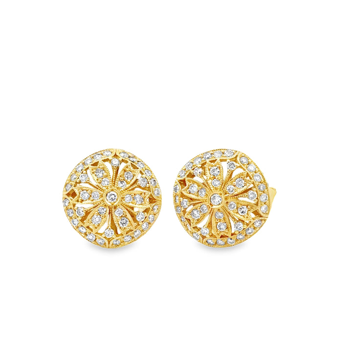 Modern Diamond Filigree 18Kt Yellow Gold Earrings