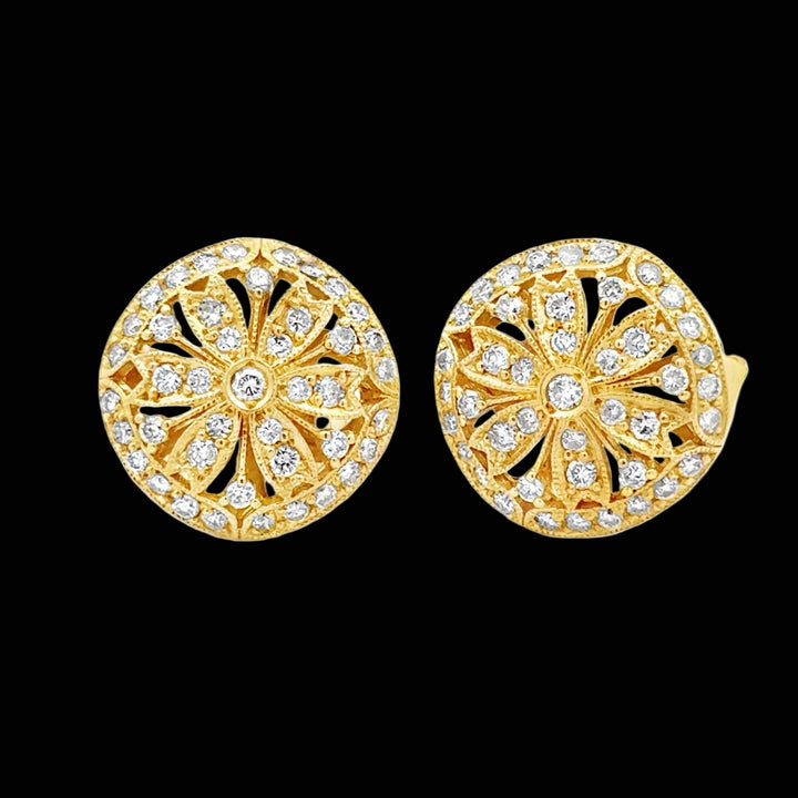 Modern Diamond Filigree 18Kt Yellow Gold Earrings