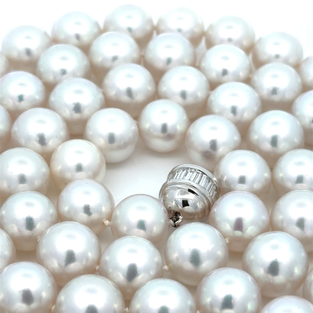 Modern 1990's Fine 12.00-12.50mm South Sea Pearl and 5.00cttw Diamond 36" Necklace