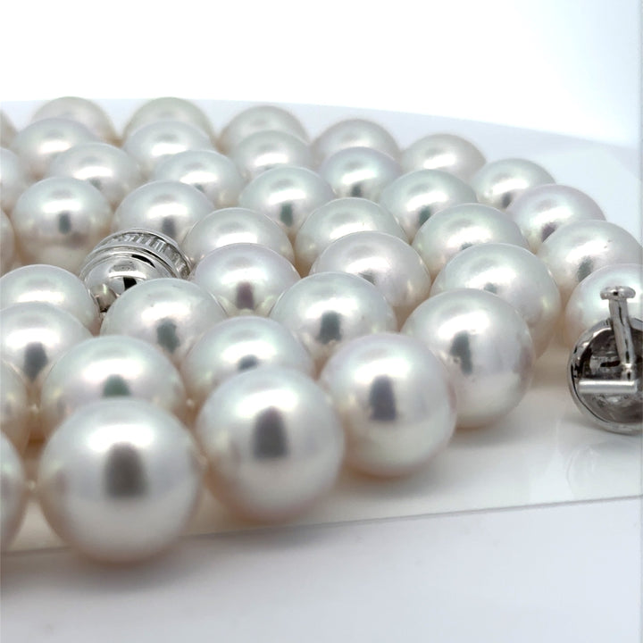 Modern 1990's Fine 12.00-12.50mm South Sea Pearl and 5.00cttw Diamond 36" Necklace