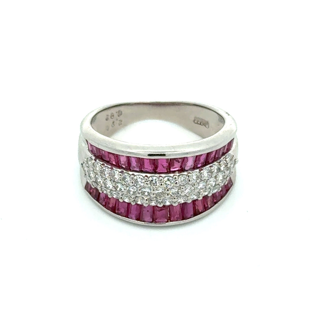 Modern Fine Ruby and Diamond Platinum Ring