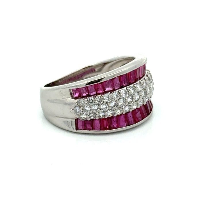 Modern Fine Ruby and Diamond Platinum Ring
