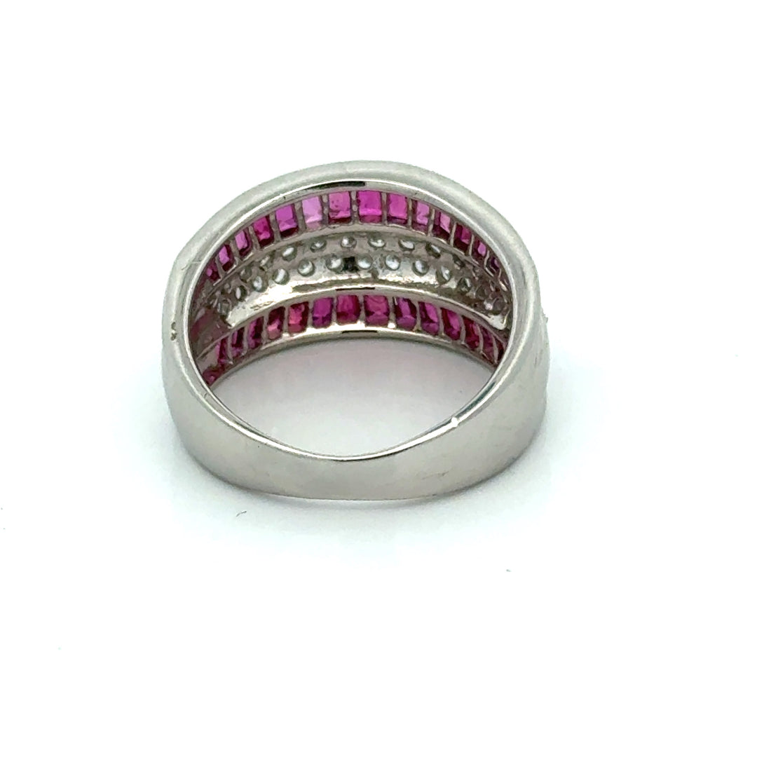 Modern Fine Ruby and Diamond Platinum Ring
