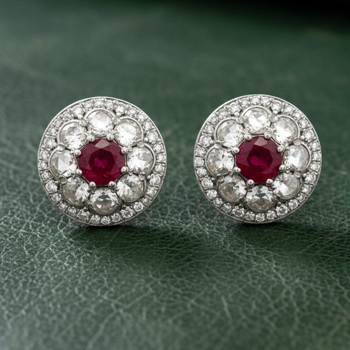 Modern Gem Ruby and Diamond 18Kt White Gold Earrings