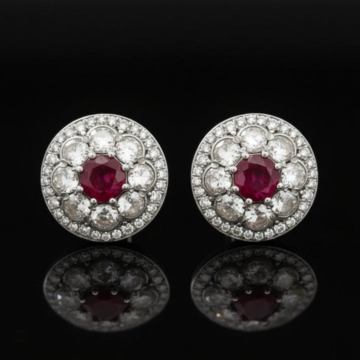 Modern Gem Ruby and Diamond 18Kt White Gold Earrings