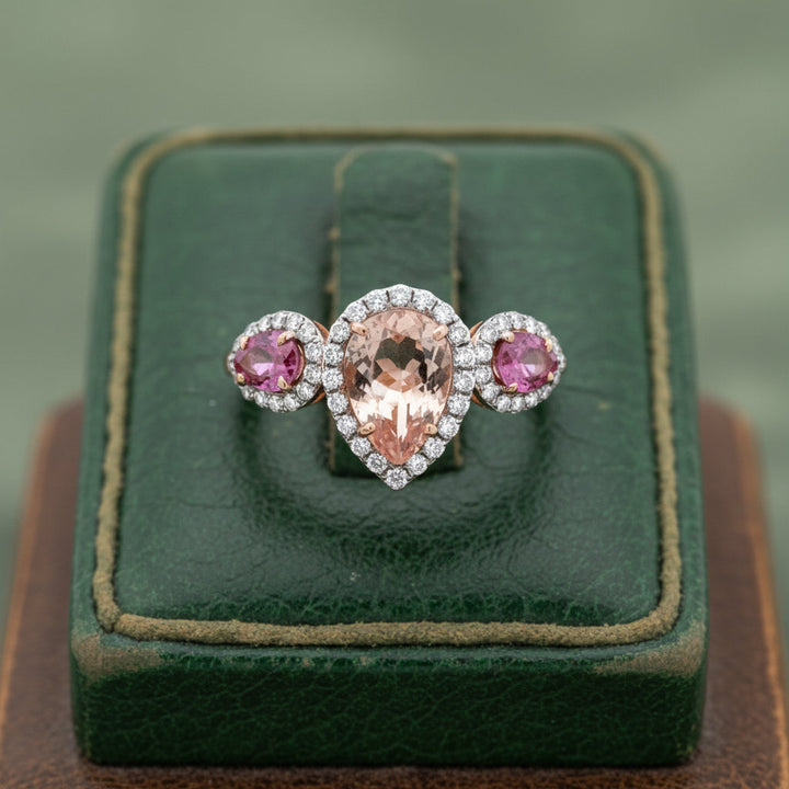 Modern Pink Sapphire Kunzite, Diamond 14kt Yellow Gold Ring