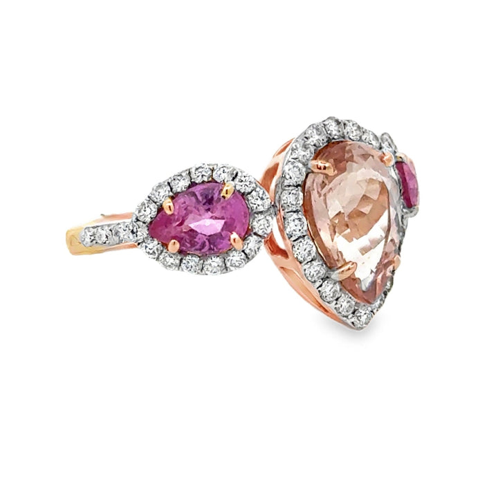 Modern Pink Sapphire Kunzite, Diamond 14kt Yellow Gold Ring